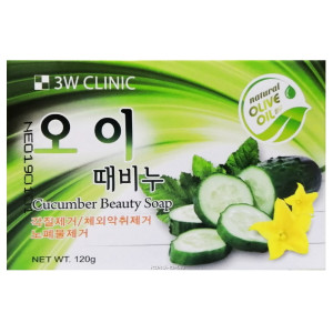 [3W CLINIC] Мыло кусковое, Cucumber beauty soap, с экстрактом огурца, 120 гр